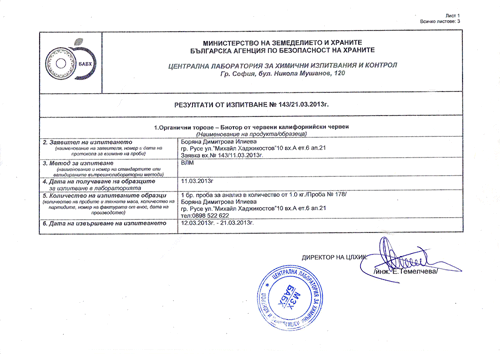 Резултати от изпитване на биотор